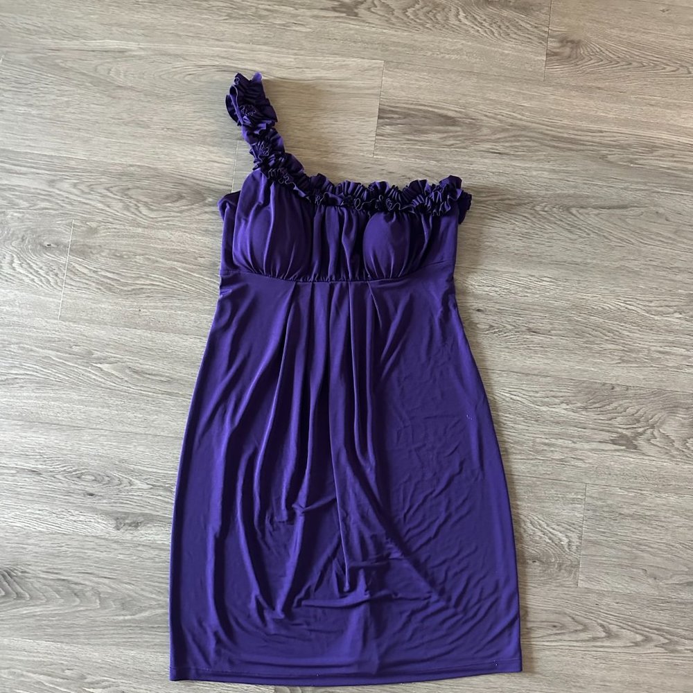Ruffle One Shoulder Purple Cute Dress - En Focus Studio - Size 6